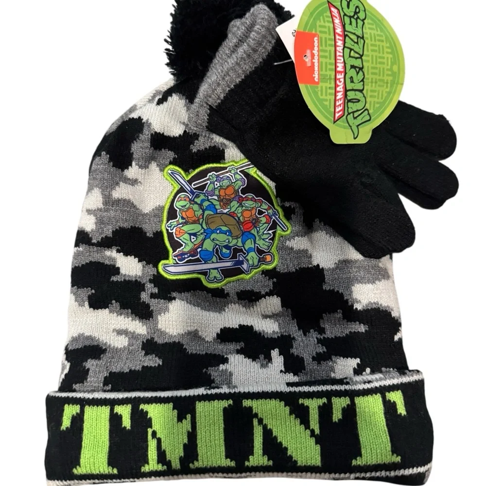 NWT Nickelodeon Boys Teenage‎ Mutant Ninja Turtles Hat & Gloves Set Winter Gift